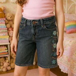 Y2K Vintage Bongo Embroidered Denim Jorts Girls 6 Jean Shorts Boho Retro Girlhoo